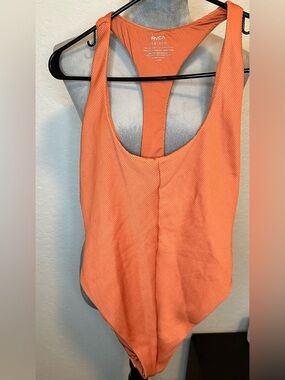 RVCA Ribbed One Piece Swimsuit Women’s Large Orange Open Back Cheeky